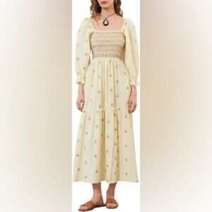Free People Cream and Green Maxi Dress